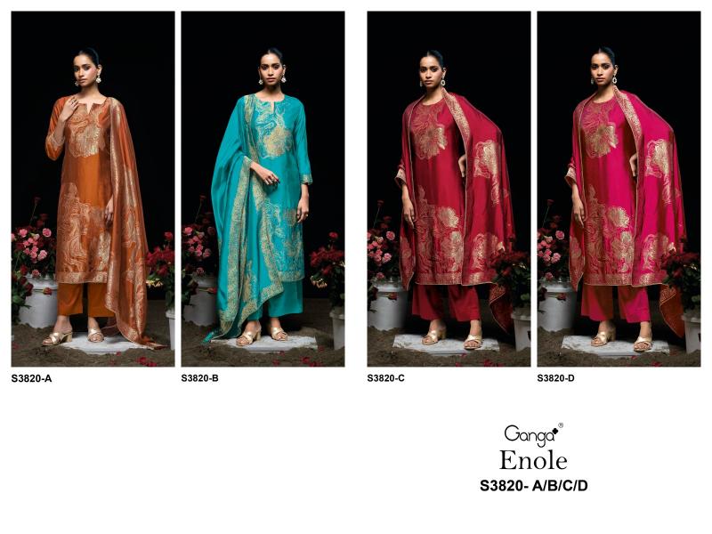 Ganga enole 3820 wholesale embroidery pakistani dress materials sanwari